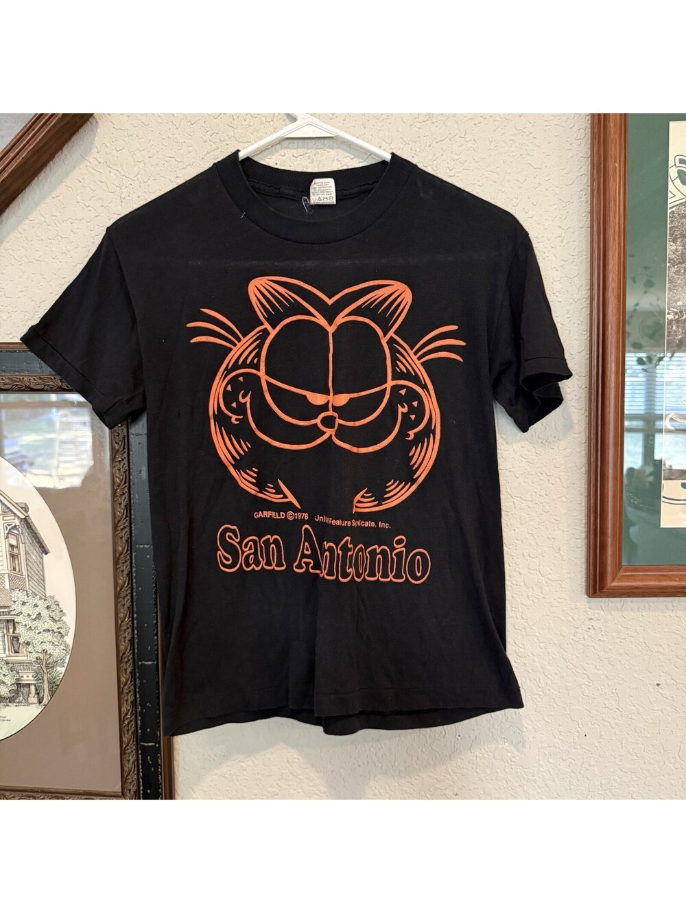 Vintage 70s RARE Garfield Black 1978 Single Stitch San Antonio Texas Shirt Small